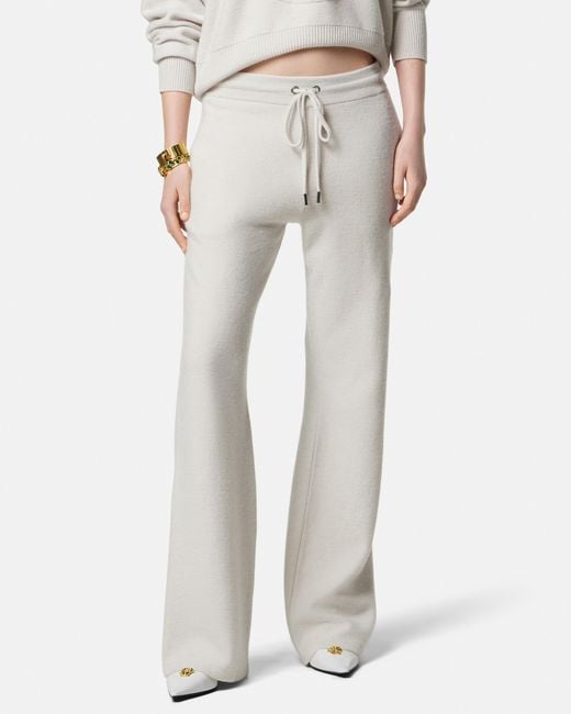 Versace White Wool-Blend Flared Towel Pants