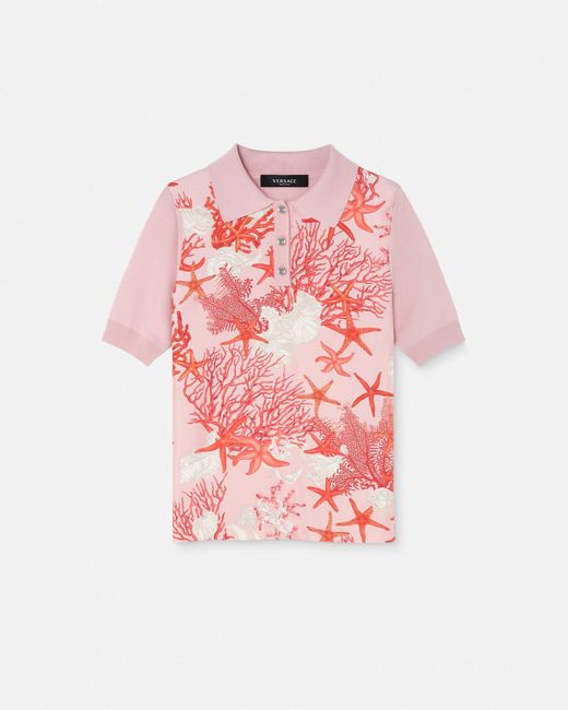 Versace Pink Barocco Sea Knit Polo Shirt