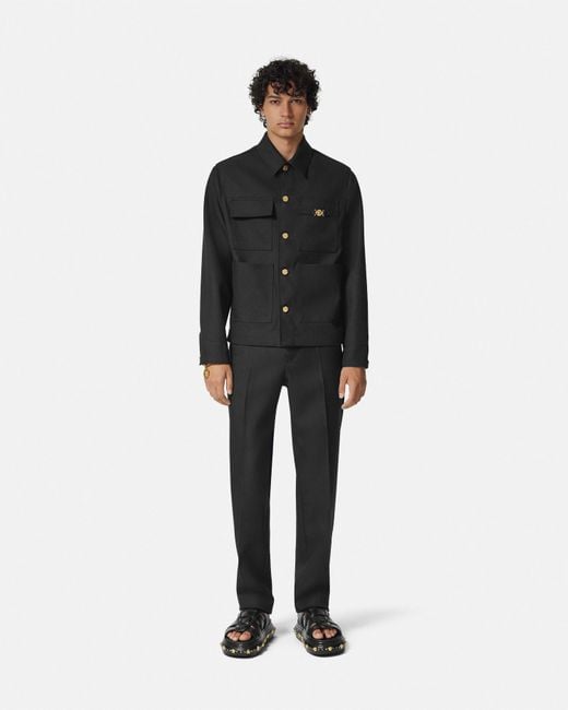 Versace Black Cavalry Wool Formal Pants for men