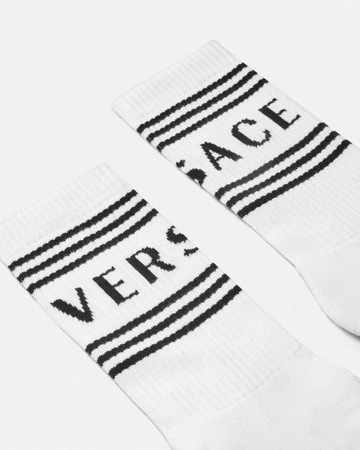Versace White Ribbed Cotton Socks for men