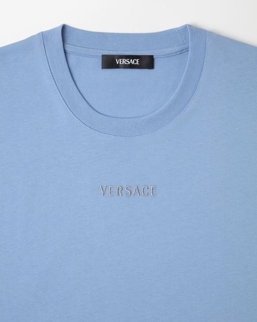 Versace Blue Embroidered Cotton-Jersey Slim T-Shirt for men