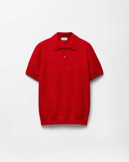 Versace Red Wool Knit Polo for men