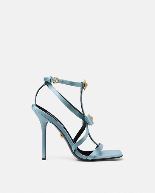 Versace White Gianni Ribbon Satin Cage Sandals 110 Mm
