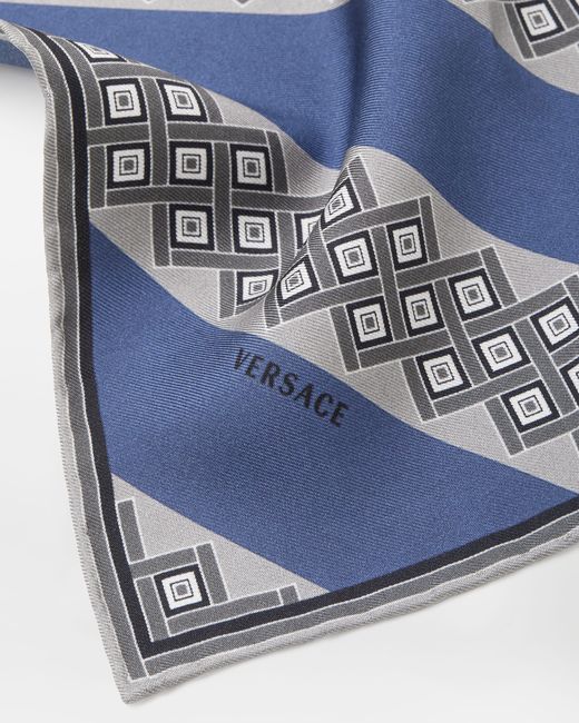 Versace Blue Printed Silk Twill Pocket Square