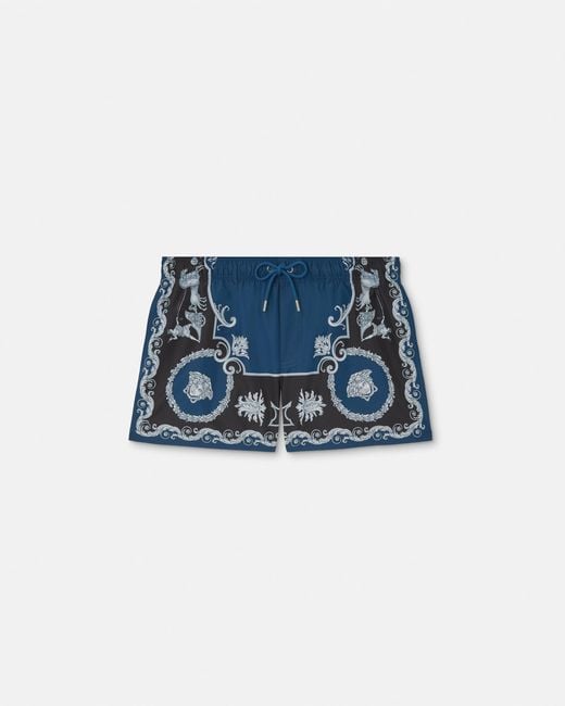 Versace Blue Printed Swim Shorts for men