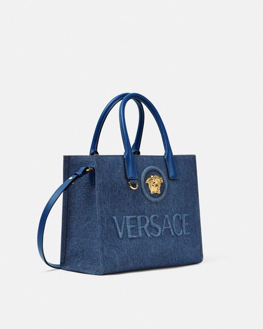 Versace Blue La Medusa Denim Small Tote Bag