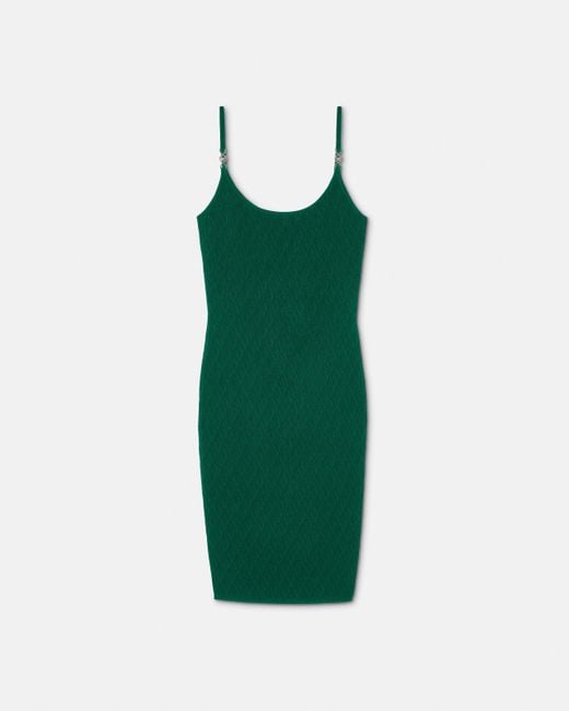 Versace Green V Allover Jacquard Knit Fitted Mini Dress