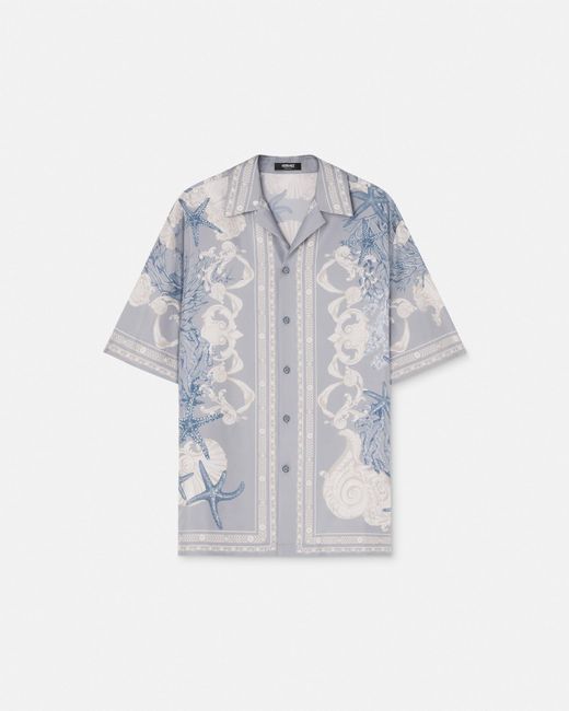 Versace Blue Barocco Sea Silk Shirt for men