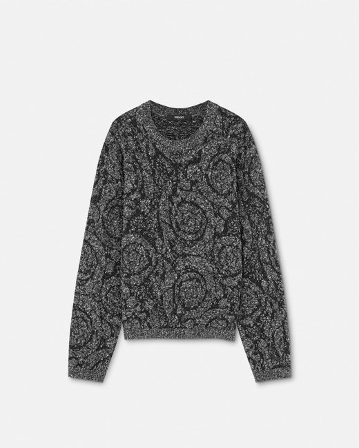 Versace Gray Barocco Cable-knit Sweater for men