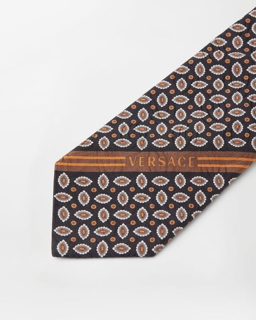 Versace White Printed Jacquard Silk Tie for men