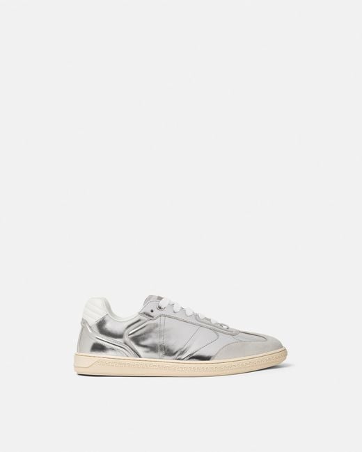 Versace White Greca Court Metallic Sneakers for men