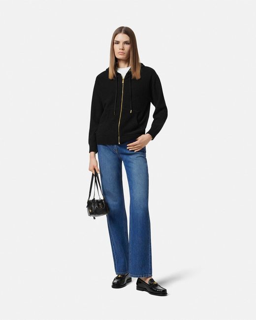 Versace Black Hoodie Zippé Medusa En Éponge