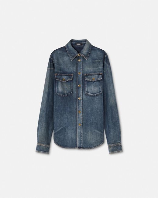 Versace Blue Double-Pocket Denim Shirt for men