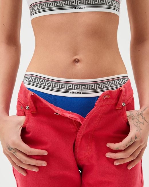 Versace Blue Ribbed Cotton-Jersey Trunks