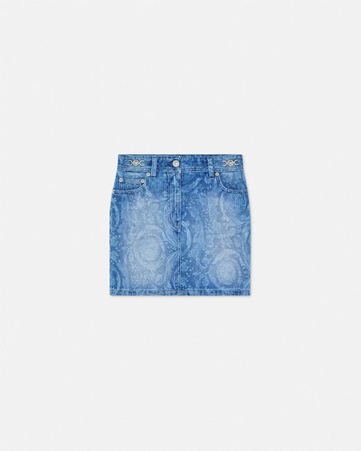 Versace Blue Barocco Denim Mini Skirt