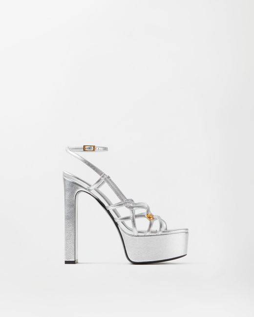 Versace White Valentina Metallic Platform Sandals 140 Mm