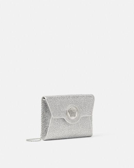 Versace White La Medusa Embellished Satin Clutch