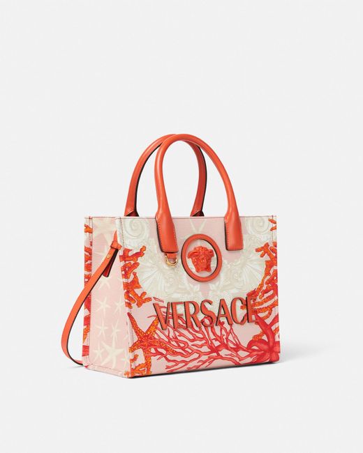 Versace Red La Medusa Barocco Sea Small Canvas Tote Bag