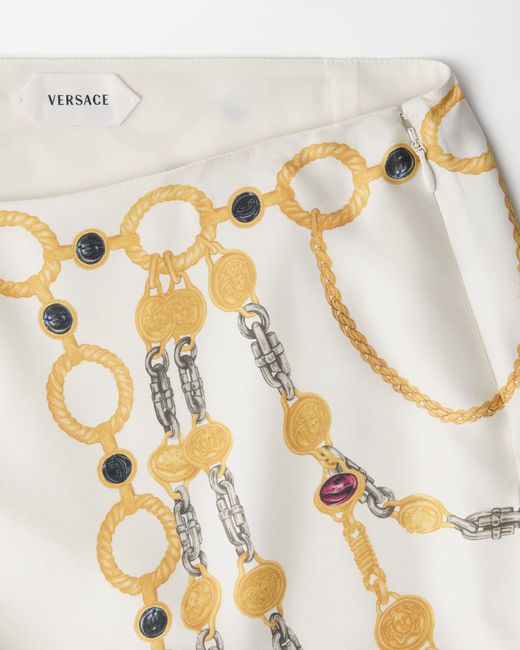 Versace Natural Printed Silk Twill Pencil Skirt
