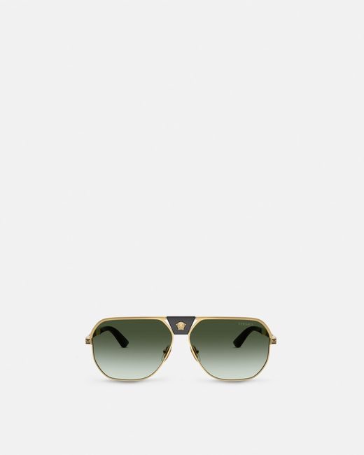 Versace Green Greca Flow Navigator Sunglasses for men