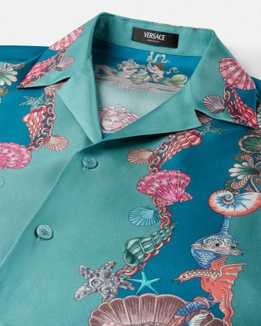 Versace Blue Coral Theatre Silk Shirt for men