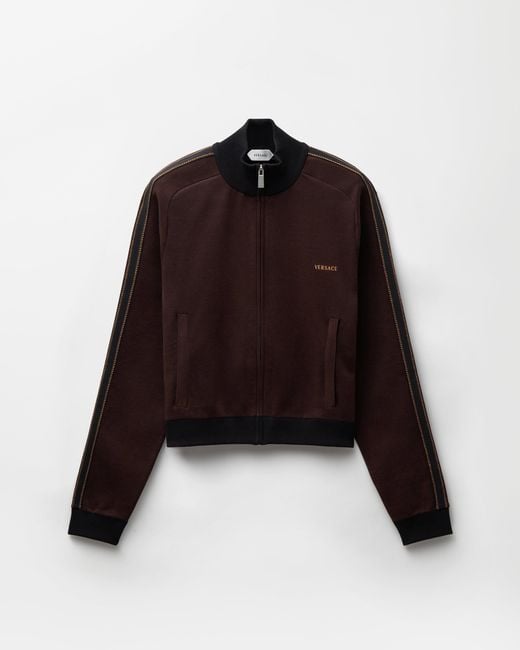 Versace Brown Double Cotton Nylon Zip Sweater for men