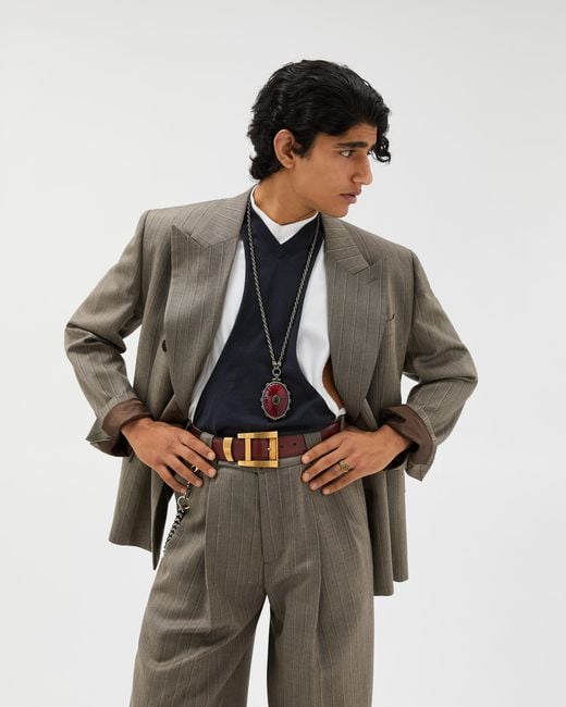 Versace Gray Pinstripe Wool Boxy Blazer for men