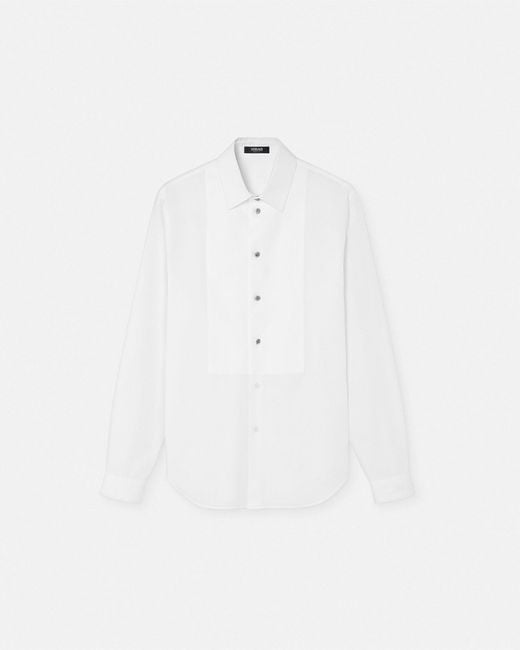 Versace White Chemise Habillée En Piqué Boutons En Cristal for men