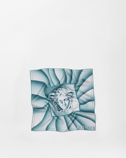 Versace Blue Printed Silk Twill Scarf 55 Cm