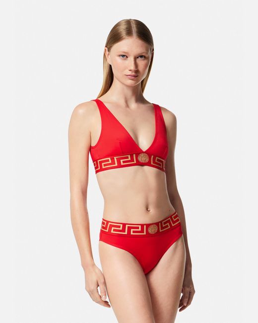 Versace Red Greca Border Bikini Bottoms