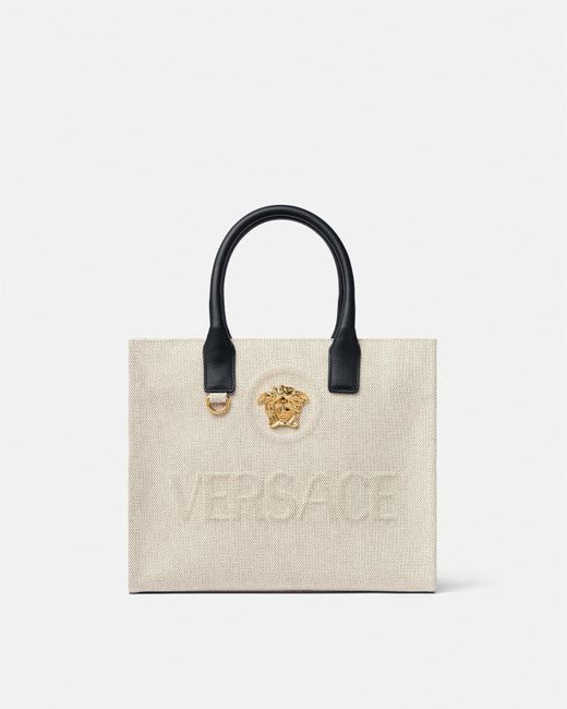 Versace Natural La Medusa Canvas Small Tote Bag