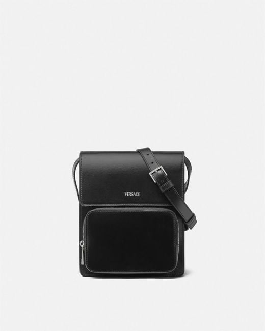 Versace Black Leather Crossbody Cargo Bag for men