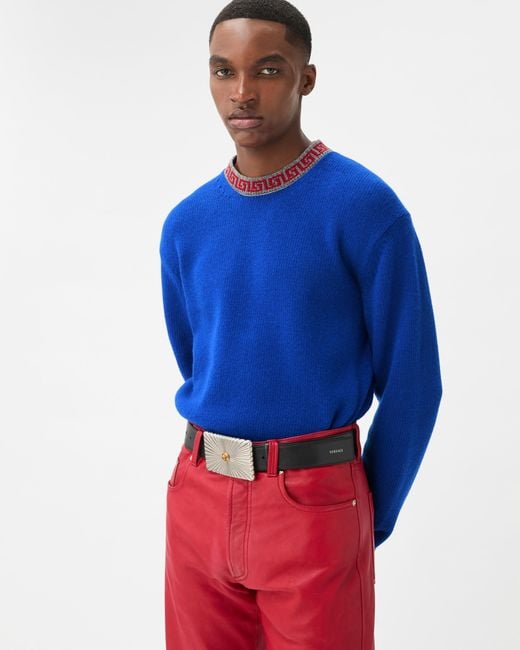 Versace Blue Crewneck Wool & Cashmere Sweater for men