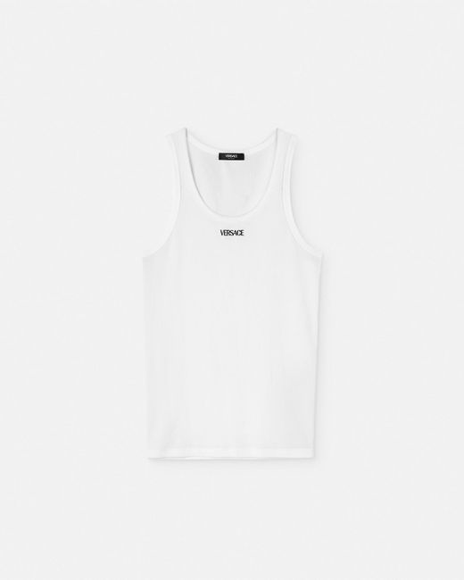 Versace White Logo Ribbed Tank Top for men
