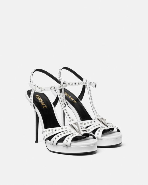 Versace White V Embellished Leather Sandals 120 Mm
