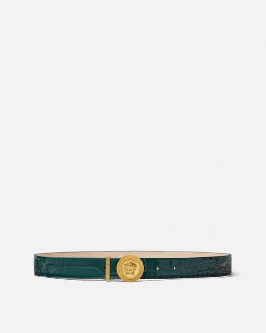 Versace Green Medusa Biggie Croc-Effect Belt 1.2"