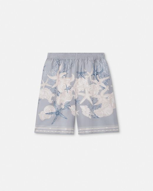 Versace White Barocco Sea Silk Shorts for men