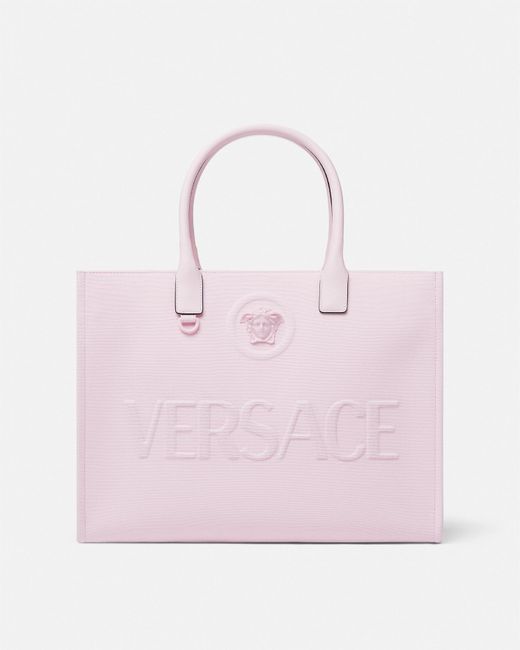 Versace Pink La Medusa Canvas Large Tote Bag