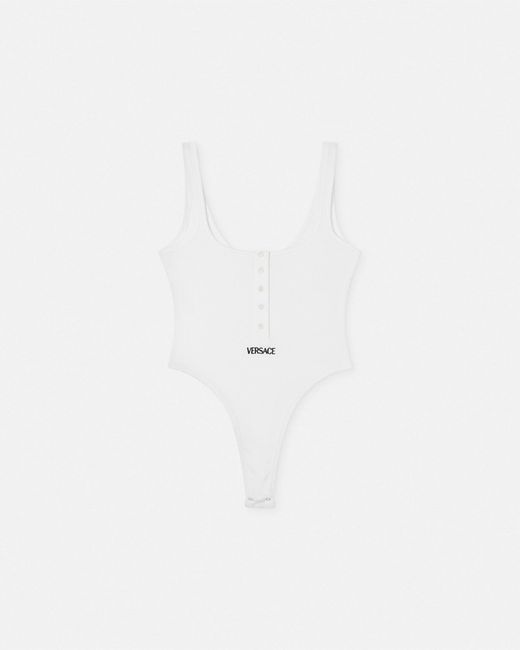 Versace White Cotton Ribbed Bodysuit
