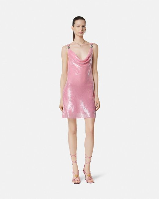 Versace Pink Sequin Silk Slip Mini Dress