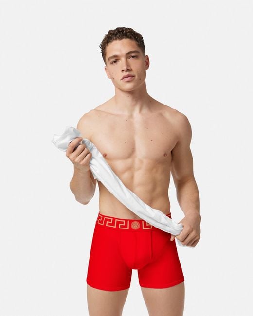 Versace Red Boxer Long À Bordure Greca for men