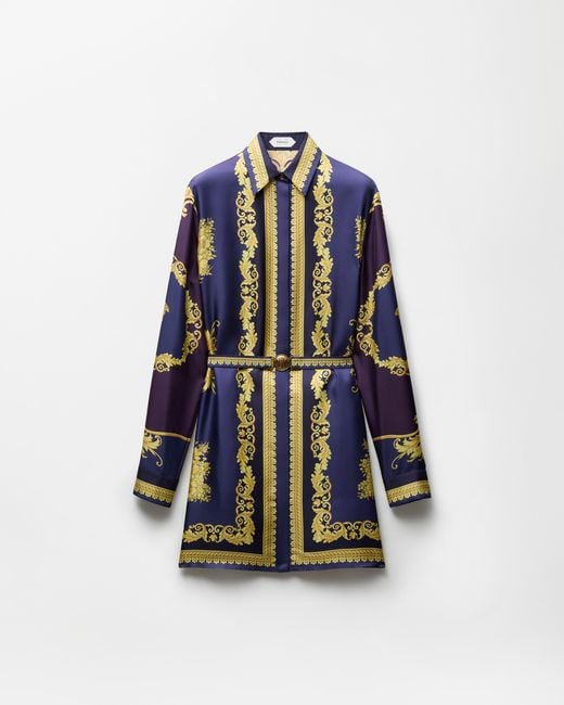 Versace Blue Printed Silk Twill Mini Dress