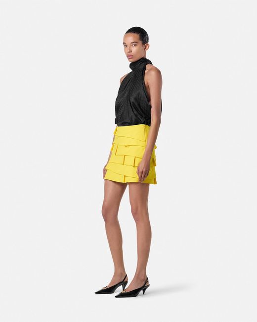 Versace Black V Allover Jacquard Silk Lavallière Top