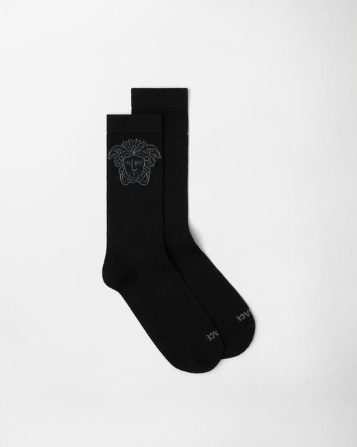 Versace Black Jacquard Cotton Ribbed Socks for men