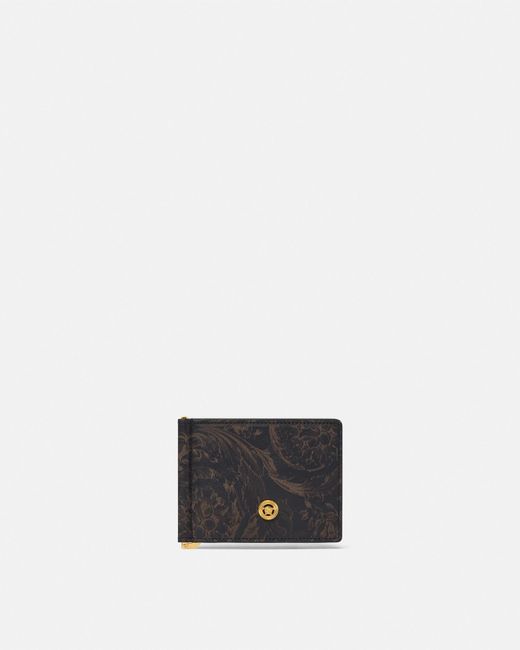 Versace White Lasered Barocco Leaf Clip Wallet for men