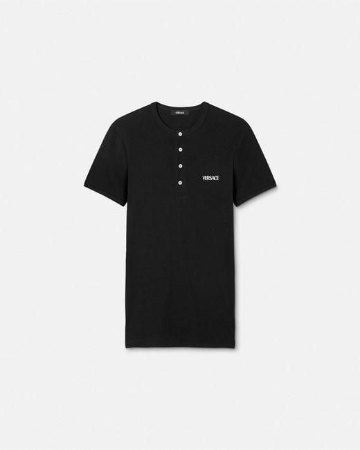 Versace Black Cotton Ribbed T-Shirt for men