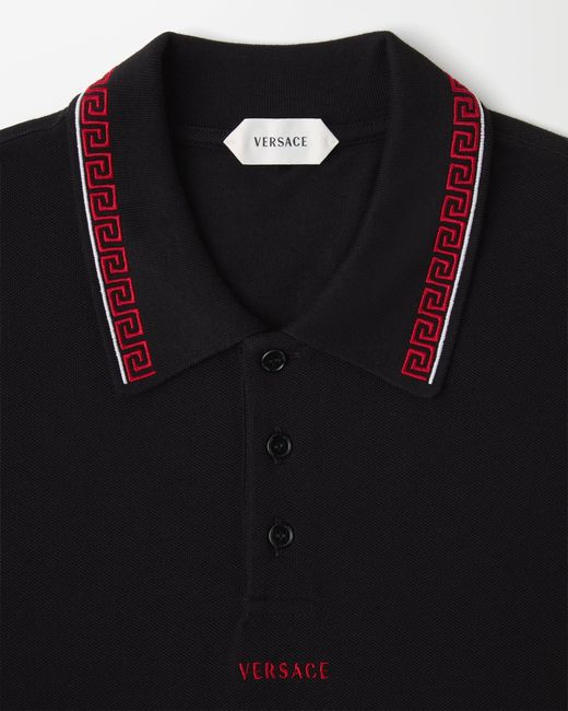 Versace Black Embroidered-Logo Cotton Piqué Polo for men