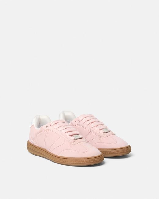 Versace Pink Greca Court Suede Sneakers