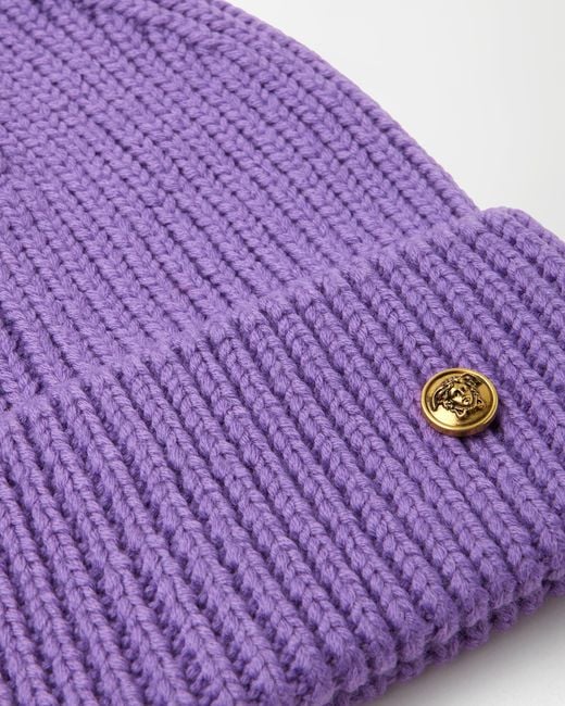 Versace Purple Ribbed Wool Knit Beanie