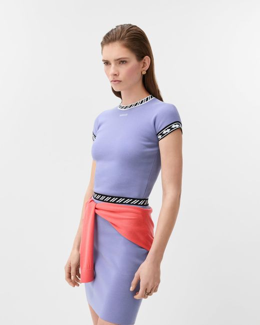 Versace Blue Cotton Knit T-Shirt